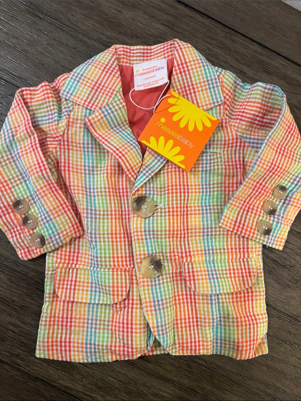 NWT [Masala Baby] Crosby Buttoned Blazer Multi-Color Plaid Baby/Toddler 3-6M - Picture 6 of 16